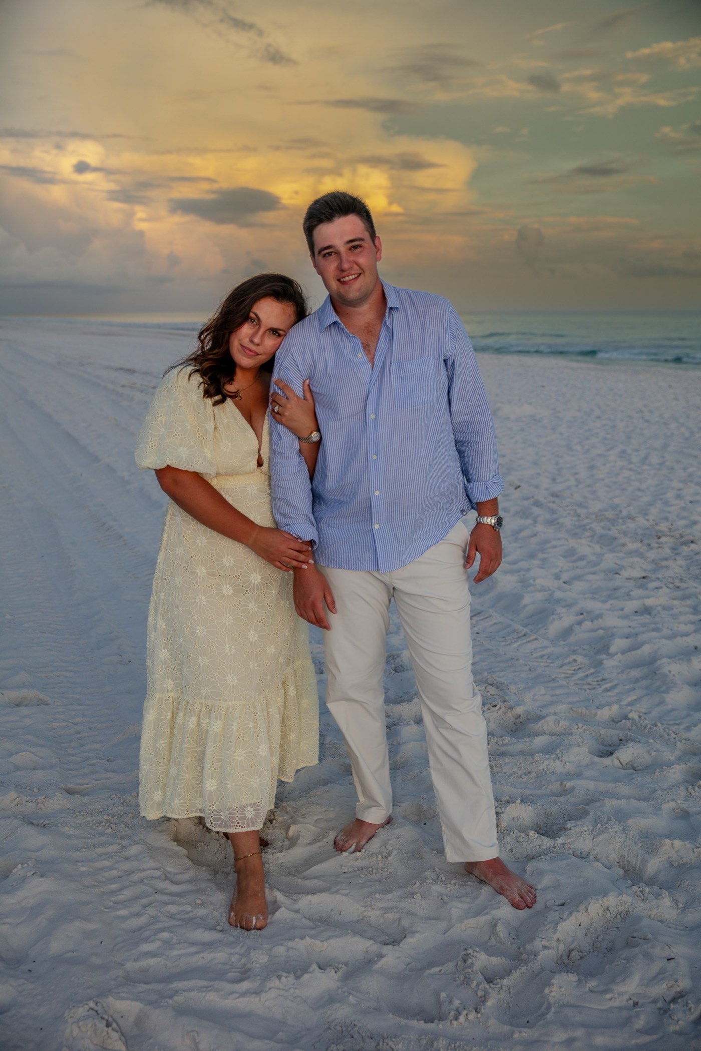 Couples beach session golden hour PCB
