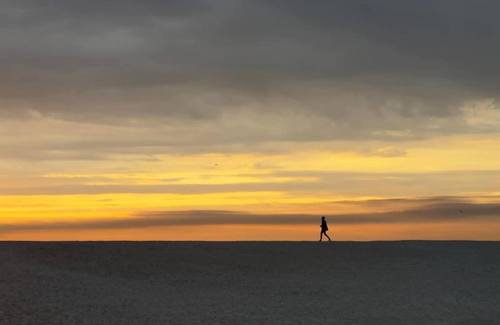 Lone figure on the beach at dusk — Ed Gutentag